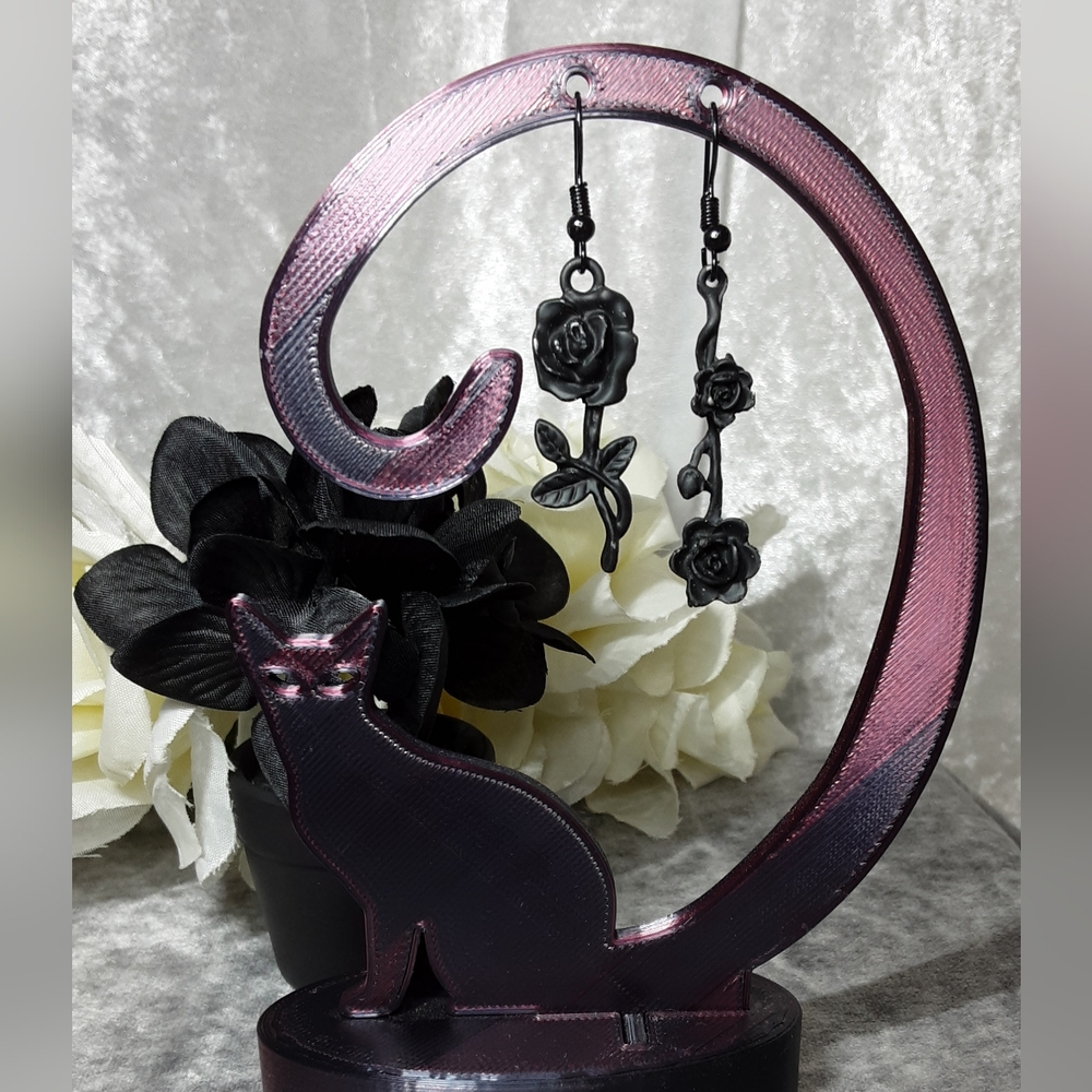 Handmade Missmatched Matt Black Rose Earrings